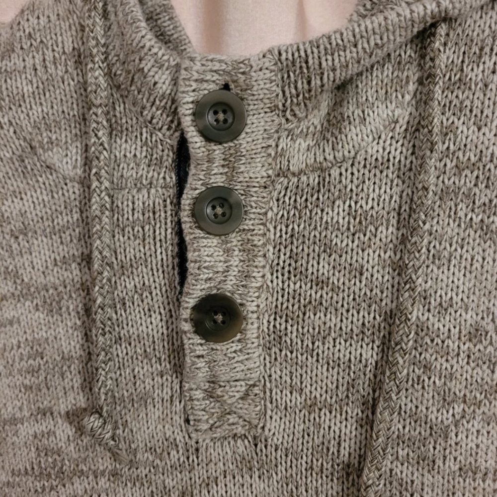 Urban Pipeline Hoodie Sweater Mens Pullover Medium Henley Tan Beige Kangaroo Pkt - Picture 4 of 7